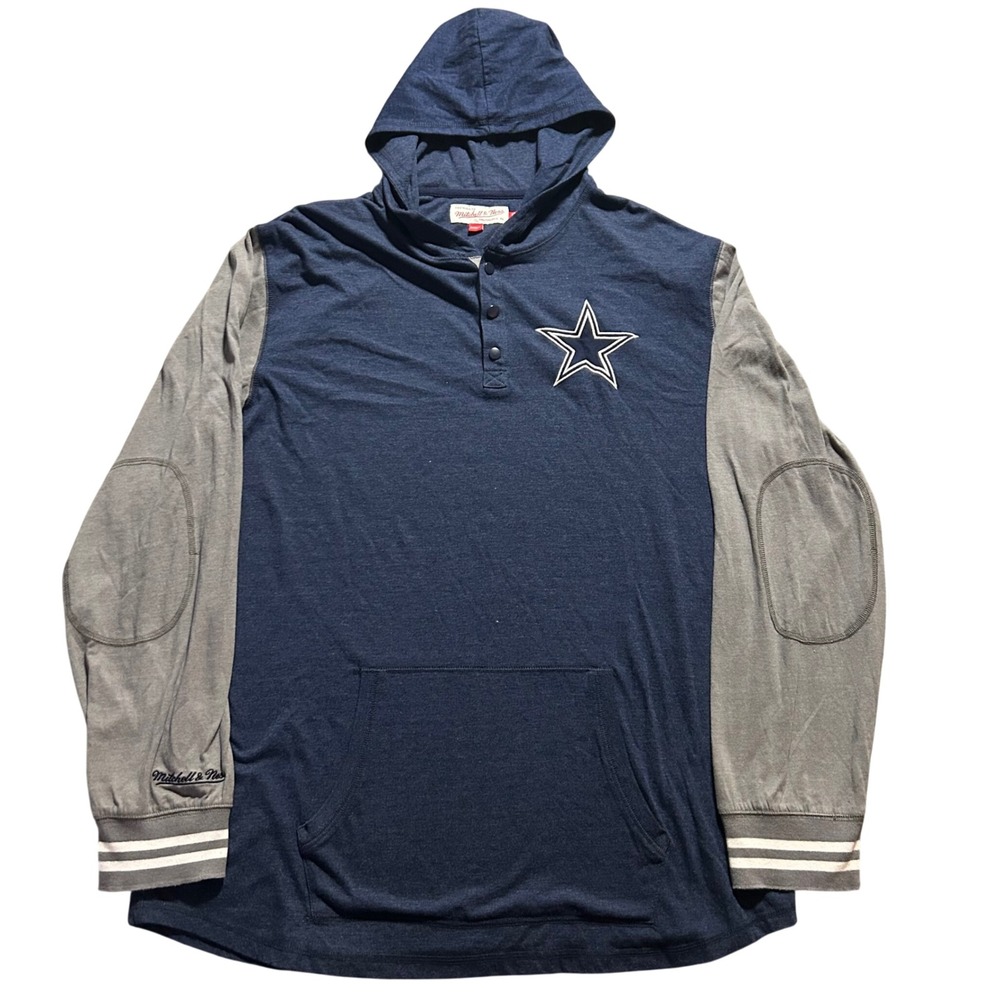 Mitchell & Ness Hoodie Men 2XL Blue Dallas Cowboys Henley Throwback Raglan Logo